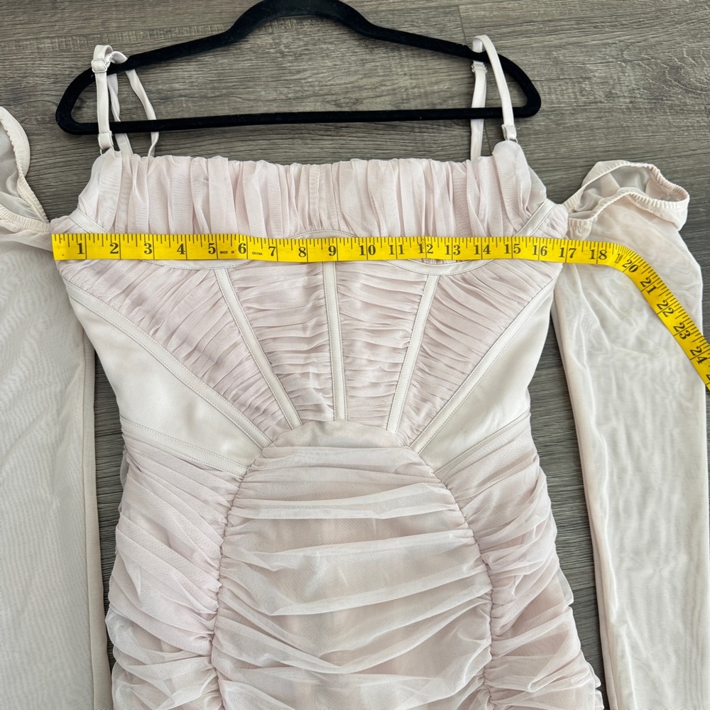 House of CB Blush Pink Long Sleeve Ruched Midi Dress - Picture 10 of 12